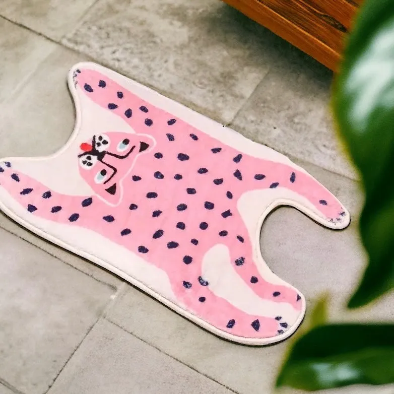 Vibrant Colour Pop Pink Leopard Bath Mat